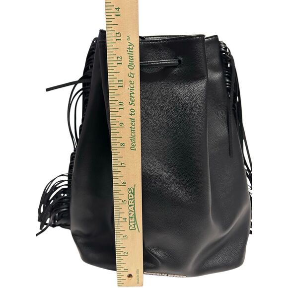Victoria’s Secret Black Drawstring Fringed Backback Tote Faux Leather NWOT - Picture 9 of 11